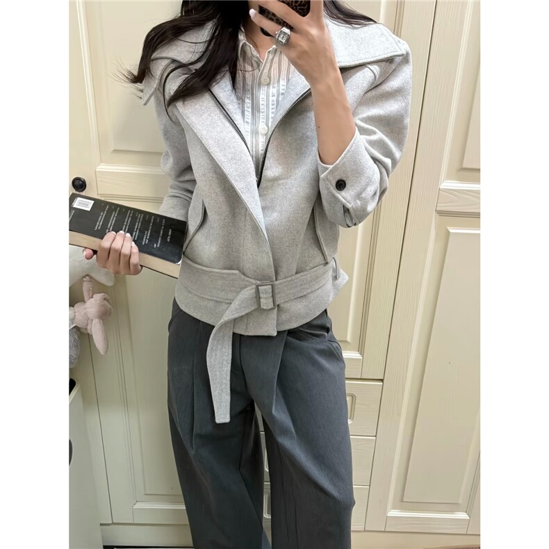 1506/QB10430/P79绑带毛呢夹克男女秋冬翻立领可切换领型高级,男装夹克,星座1506