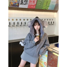 W10758-P85网图现货休闲外套美式高街运动开衫考拉连帽重磅卫衣，女装短外套，星座1608