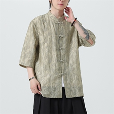2025夏季新款风男装金属盘扣新中式天丝提花衬衫C133-P70，男装衬衫，电商B277(原6028)
