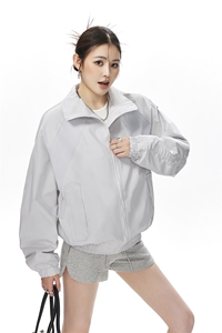 美式罗纹拼接袖子褶皱大码M-5XL教练夹克女JK78056P69控105图片