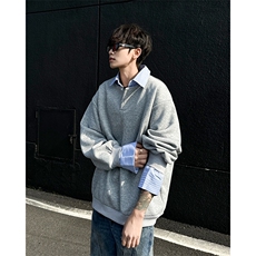 假两件撞色拼接衬衫领卫衣男女春秋季长袖宽松情侣款WY6624-P48，男装卫衣，星座302B