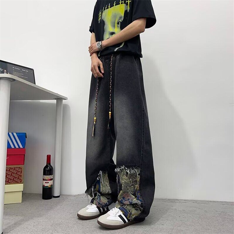 牛仔裤男女韩版潮流文艺百搭拼接直筒2026夏季ins长裤RK2566-P45,男装牛仔裤,星座412-2