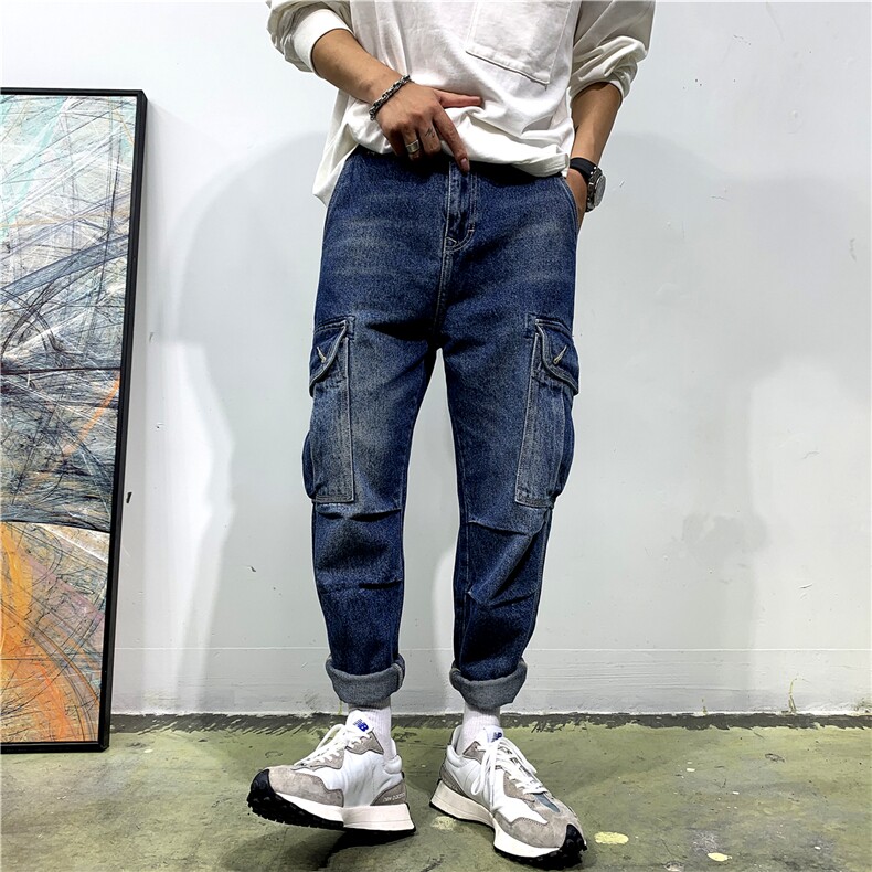 B230-5572 P110 美式复古多口袋工装牛仔裤男2025秋冬新款九分裤图片
