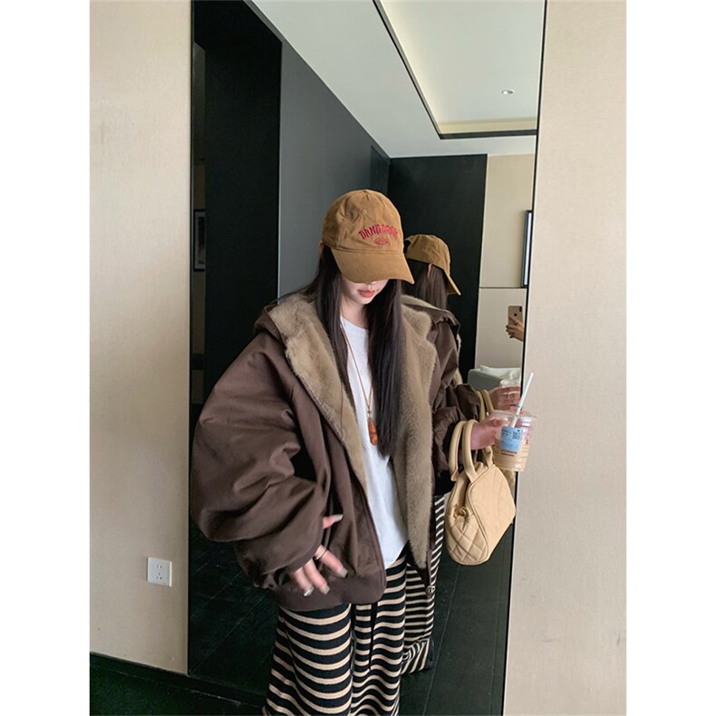 两面穿现货重磅短款座山雕棉衣男女双面穿毛毛绒棉服加厚外套,男装棉衣,电商A486