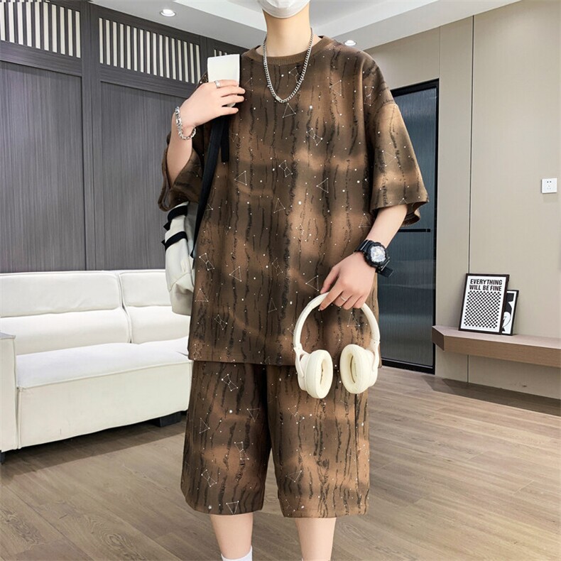 港风套装男宽松满天星扎染短袖T恤短裤休闲套装TZ6632-P55,男装牛仔裤,星座310B-3