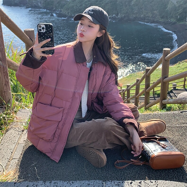 独特超好看树莓粉色短款羽绒服女冬2024年新款高级感美式夹克外套,女装羽绒服,浙宝305