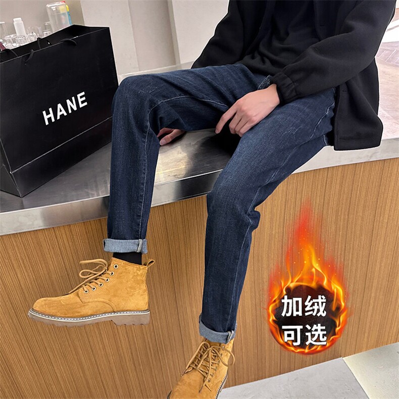 秋冬牛仔裤男 直筒基础百搭裤子修身加绒休闲裤1412-2/607H/P60图片
