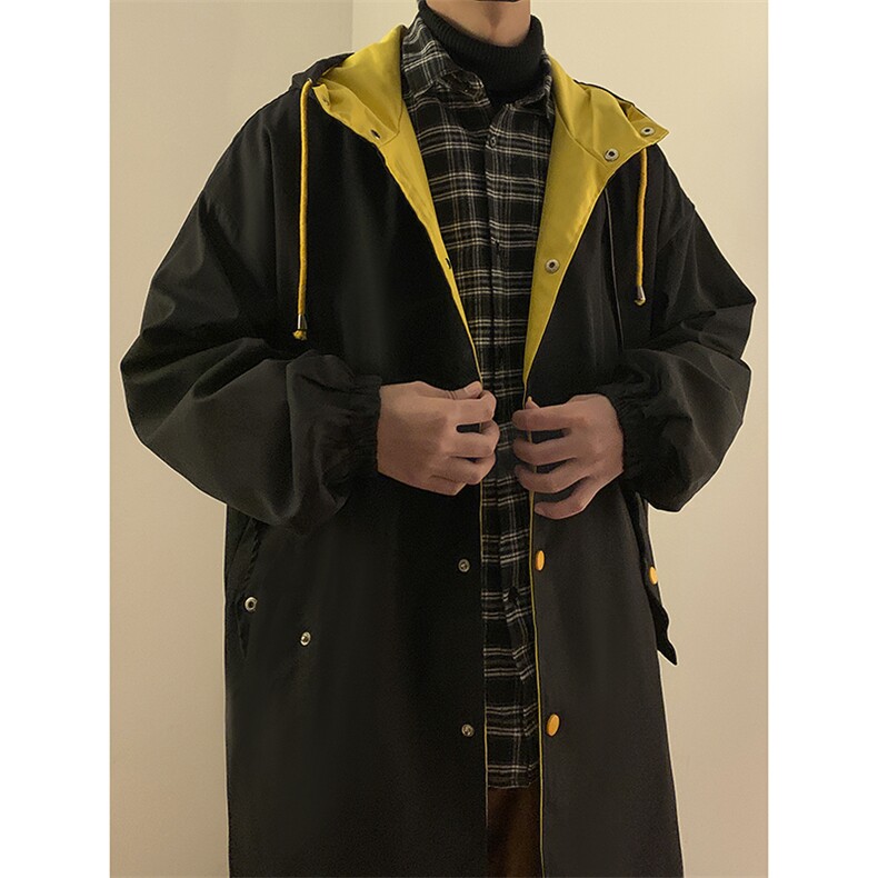 春装中长款连帽风衣男拼色休闲外套F38P85,男装风衣,电商C323