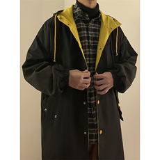 春装中长款连帽风衣男拼色休闲外套F38P85，男装风衣，电商C323