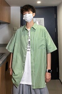 2021年春季新款条纹衬衫女宽松落肩港风衬衫男DS-C407-CS306-P35图片
