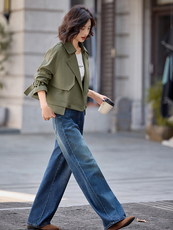 水衣源2795款军绿色短款时尚休闲风衣女，女装风衣，水衣源