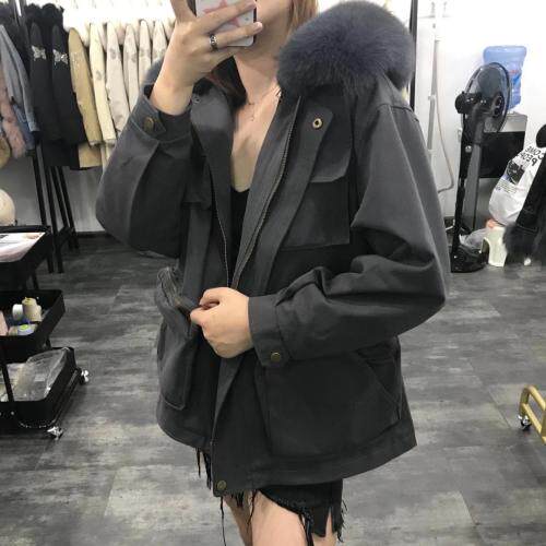ZHG8111欧货大口袋真狐狸毛领可拆卸獭兔内胆保暖皮草派克,女装皮草,L·H·X