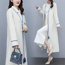 禅意风衣外套女长款2025春秋新款复古中国风文艺气质披风大衣外搭，女装毛呢外套，芷墨服饰