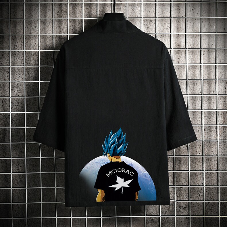 HF59154-P40风汉服男开衫外套七分袖道袍网格挂拍,男装民族服装,电商A040A