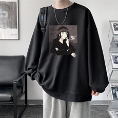 华夫格卫衣圆领卫衣男大码长袖t恤男外套HW76122-P30加绒款-P40，男装卫衣，电商A040