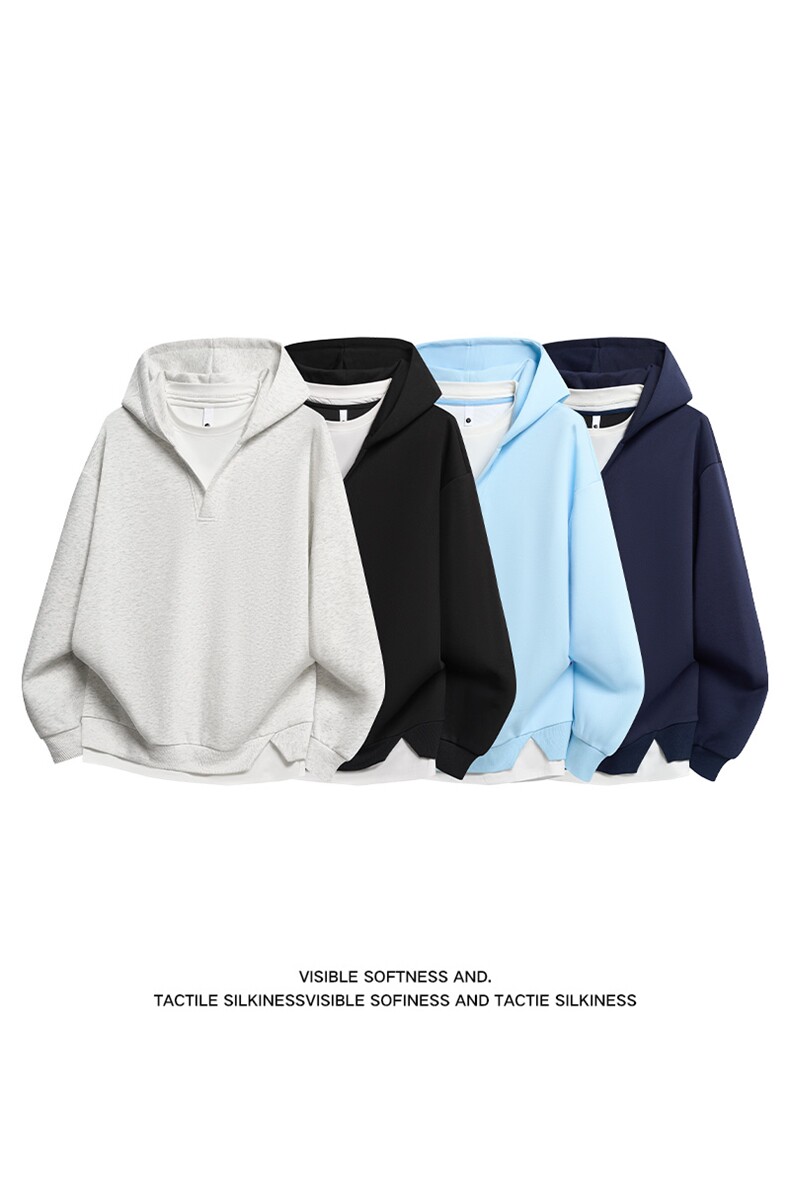 秋冬纯色设计感假两件休闲百搭V连帽卫衣XZ302B-1-VE55177-P58,男装卫衣,星座302B-1