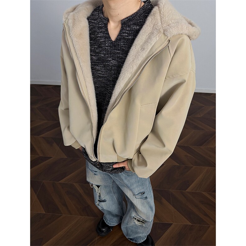 现货MYF02特P85冬季新款连帽宽松潮牌加绒棉服座山雕皮毛外套g,男装棉衣,电商A456（原C415）