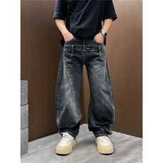 [008]做旧多口袋拼接工装牛仔裤男宽松直筒休闲A079-NA670-P55，男装牛仔裤，电商A079