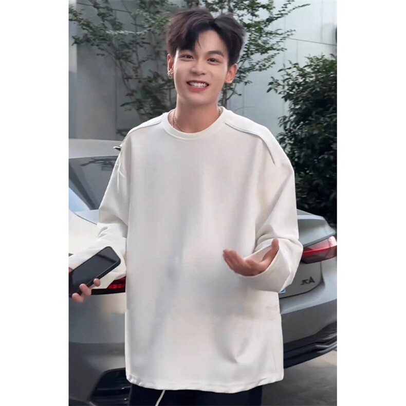 现货~自制重磅肩膀拉链卫衣设计感长袖t恤T7710P33，男装T恤，星座908-1