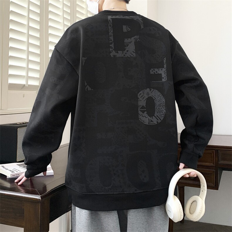 字母满印圆领卫衣男秋季美式复古hiphop潮牌宽松休闲潮流套头衣服,男装卫衣,星座1107-1