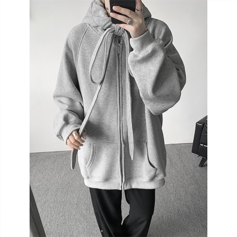 8XL-M朝牌情侣美式绑带设计连帽卫衣宽松开衫外套男女WY35P58,女装短外套,电商D206-1