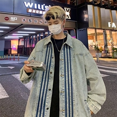 美式高街牛仔外套男士韩版潮流宽松百搭2024冬季ins夹克W6204-P70，男装夹克，星座412-2