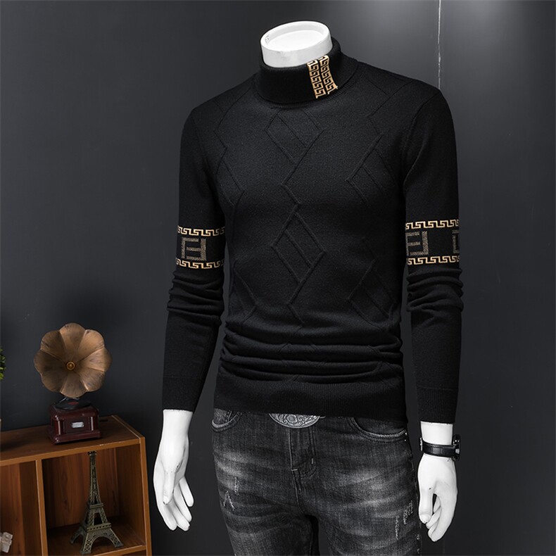 森林猎人新款冬装毛衣男羊毛衫高领双翻领针织衫毛线衣22329p135，男装羊毛衫，电商D222