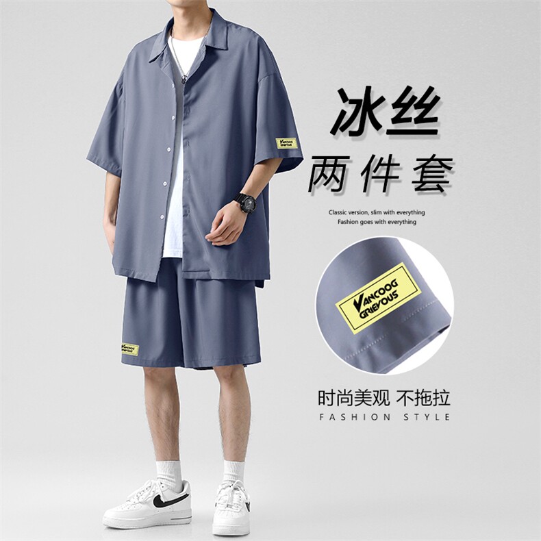 2024夏季搭配帅气薄款潮牌运动衣服短袖衬衫短裤TZ006-特批-60图片