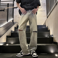 春夏美式ins高街侧边拉链破洞牛仔裤N353M-XXLP60，男装牛仔裤，星座712