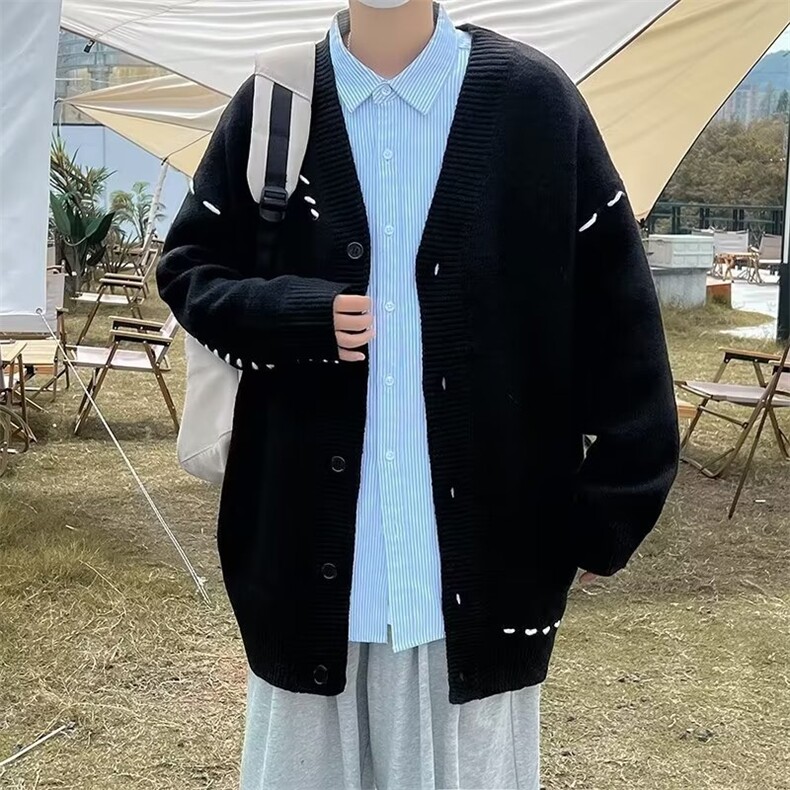 2023针织外套男秋冬款毛衣ins开衫宽松港风上衣潮流百搭MY100P53,男装针织衫/毛衣,星座410-2