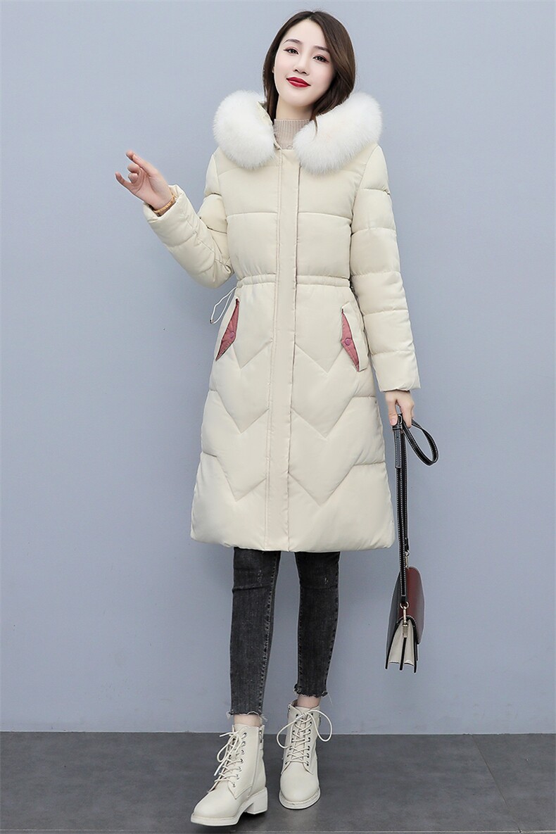 羽绒棉衣棉服女2021年冬季修身加厚长款抽绳街头通勤纯色过膝棉袄,女装棉衣/棉服,多彩