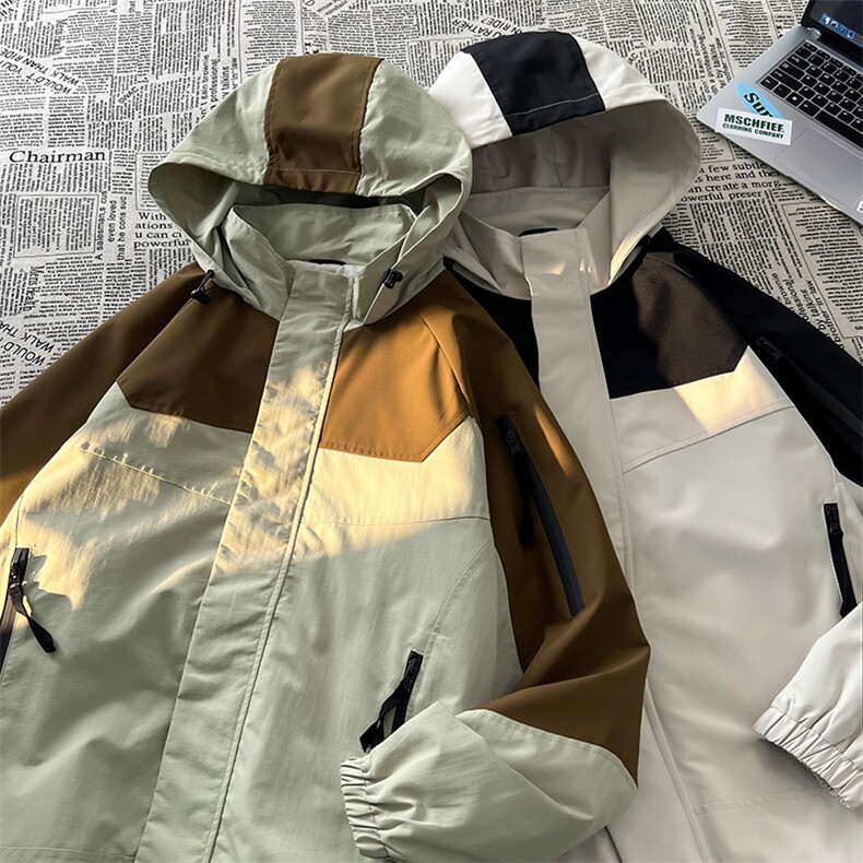 春秋新款男士拼接宽松工装连帽夹克防风防水冲锋衣JK8301-P72,男装夹克,电商B306