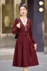 时尚气质拼接连衣裙女2024年春季新款修身流行洋气减龄长裙子，女装连衣裙，润尚靓点