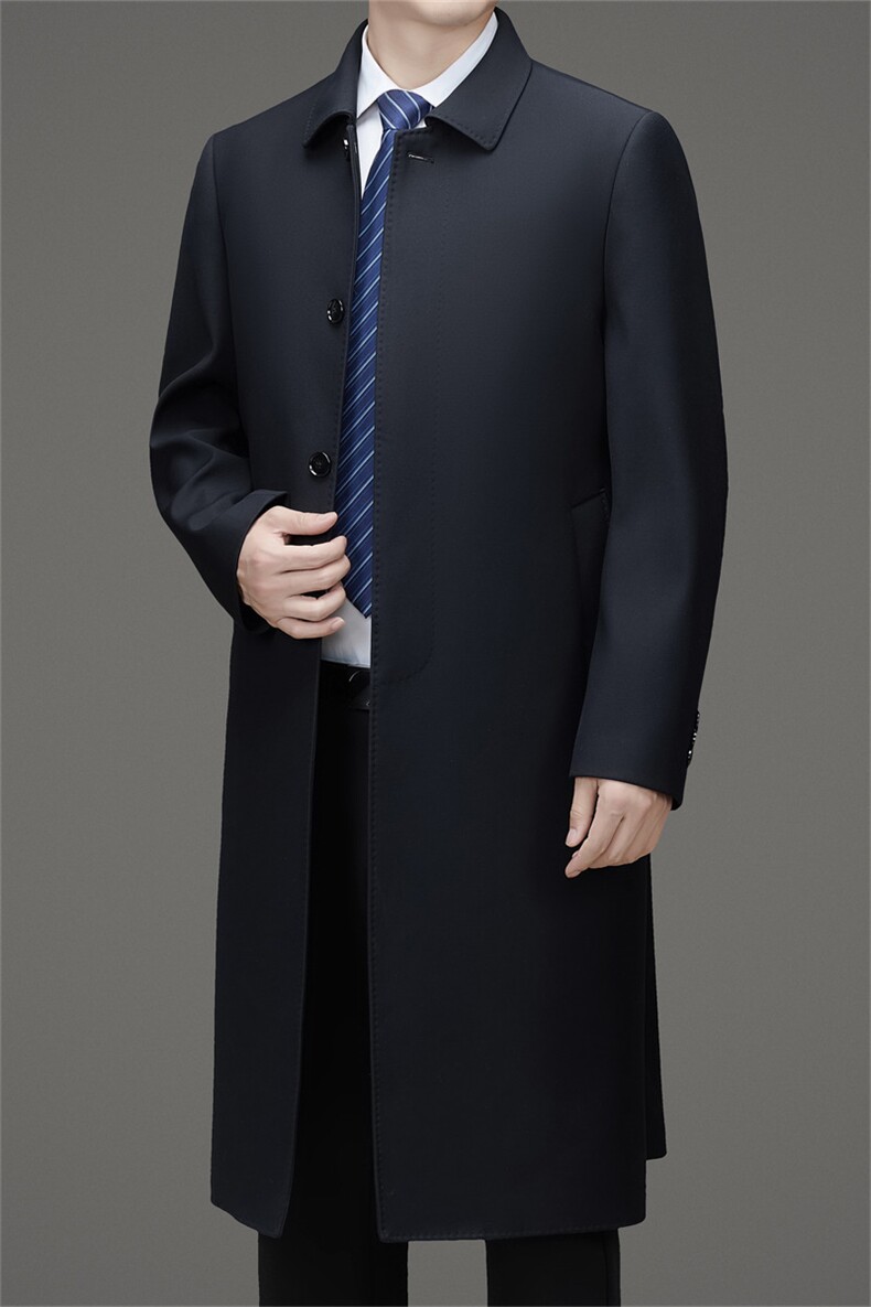 2025新款秋冬中年高端商务休闲长款风衣外套男中老年经典长款大衣,男装风衣,钱塘723