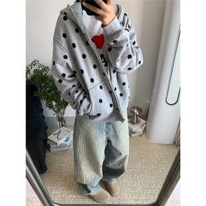 春季短宽ins连帽拉链百搭波点连帽卫衣D328-KS9901-P78
