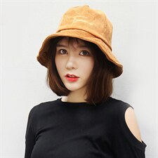 1415新日系遮脸水桶帽韩版简约字母布标渔夫帽显脸小双面盆帽，帽子，星座510A-2