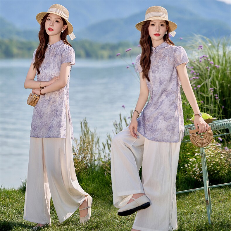 紫色新中式国风刺绣上衣套装女2025夏新款高级感半身裙显瘦两件套,女装套装/套裙,涵墨