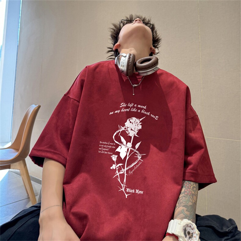 特P19控382024夏季新款麂皮绒圆领短袖T恤RT420,男装T恤,电商B370