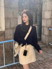 复古坑条圆领羊毛针织衫女长袖宽松百搭套头毛衣秋冬加厚显瘦上衣，女装针织衫/毛衣，雪真羊绒
