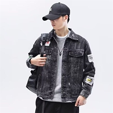 Y8010牛仔外套男韩版修身潮牌帅气黑色夹克潮流青少年刺绣牛仔衣，男装夹克，星座308A-1（原309B-1）