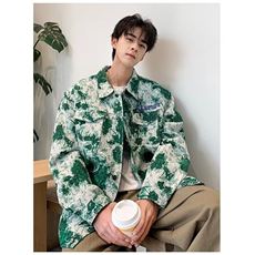 美式复古雪花刺绣牛仔夹克男宽松潮牌ins春秋vintage扎染外套上衣，男装夹克，星座1013