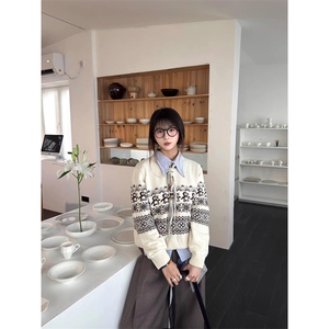 重磅秋冬装北极绒套头毛衣美式复古休闲慵懒风提花工艺针织衫外套图片