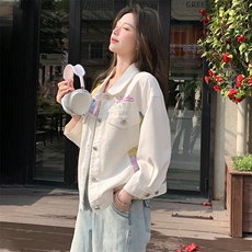 美式中袖爆款牛仔外套女2025春秋季新款韩版简约宽松时尚夹克上衣，女装短外套，纯色衣恋