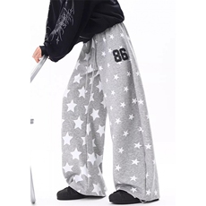 【002】星星阔腿运动卫裤男宽松抽绳拖地长裤A079-M1000-P42，男装休闲裤，电商A079