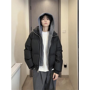 现货高品质重磅工艺美式高街假两件PU皮棉衣男女加厚棉服外套图片