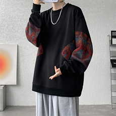 8XL-M春秋季圆领拼接撞色民族风卫衣男新款潮牌上衣服WY005P58，男装民族服装，电商B312