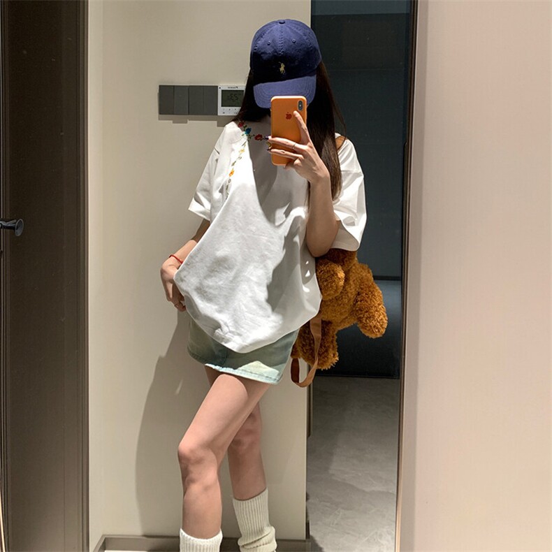 万针全刺绣工艺抖音得物高品质260克重磅纯棉双纱美式高街短袖T恤,男装T恤,电商A486-1