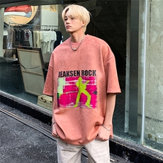 美式高街潮流印花短袖麂皮绒宽松休闲男生T恤JK23272-p45-控58，男装T恤，星座605(原A050)