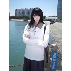 网图千鸟格翻领内搭长袖t恤男装polo衫老钱风卫衣外套S503特28，男装Polo衫，电商A233-1