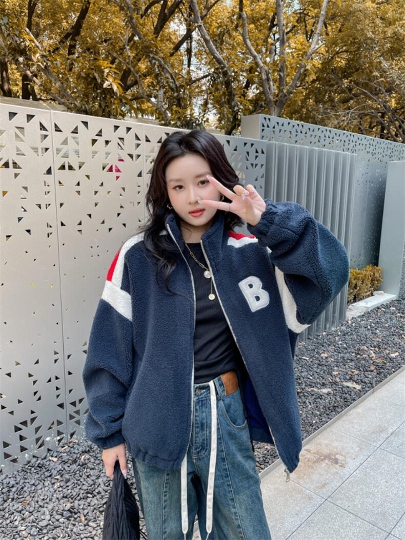 冬装新款毛毛棒球外套，其它，玫瑰共和国